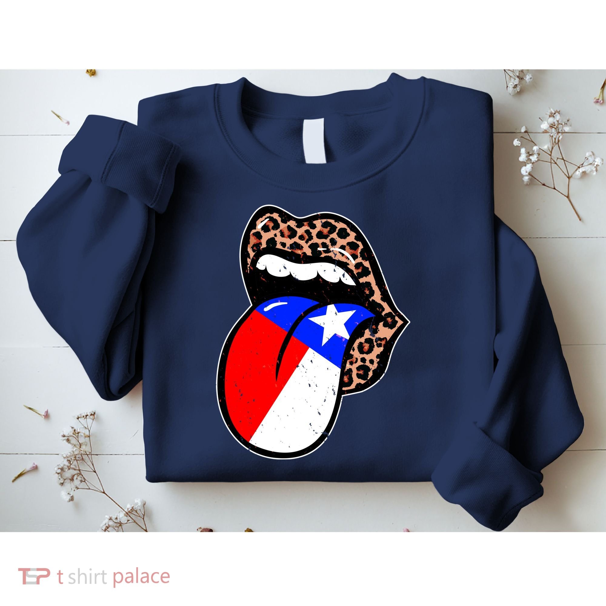 Leopard Print Lips with American Flag Sweatshirt