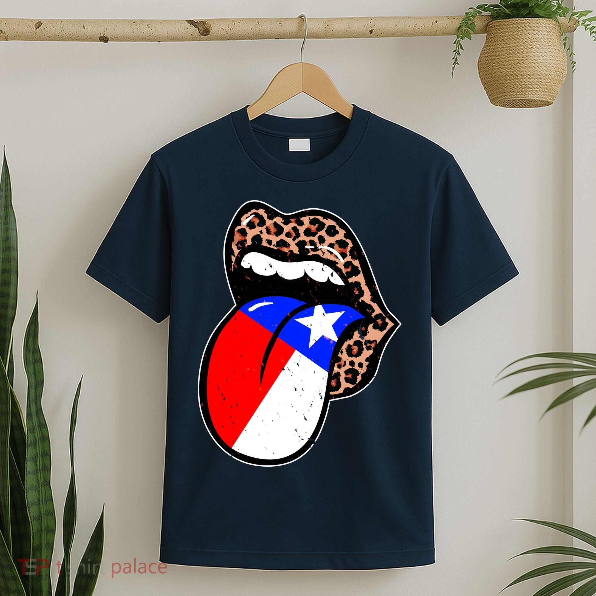 Leopard Print Lips with American Flag T-Shirt
