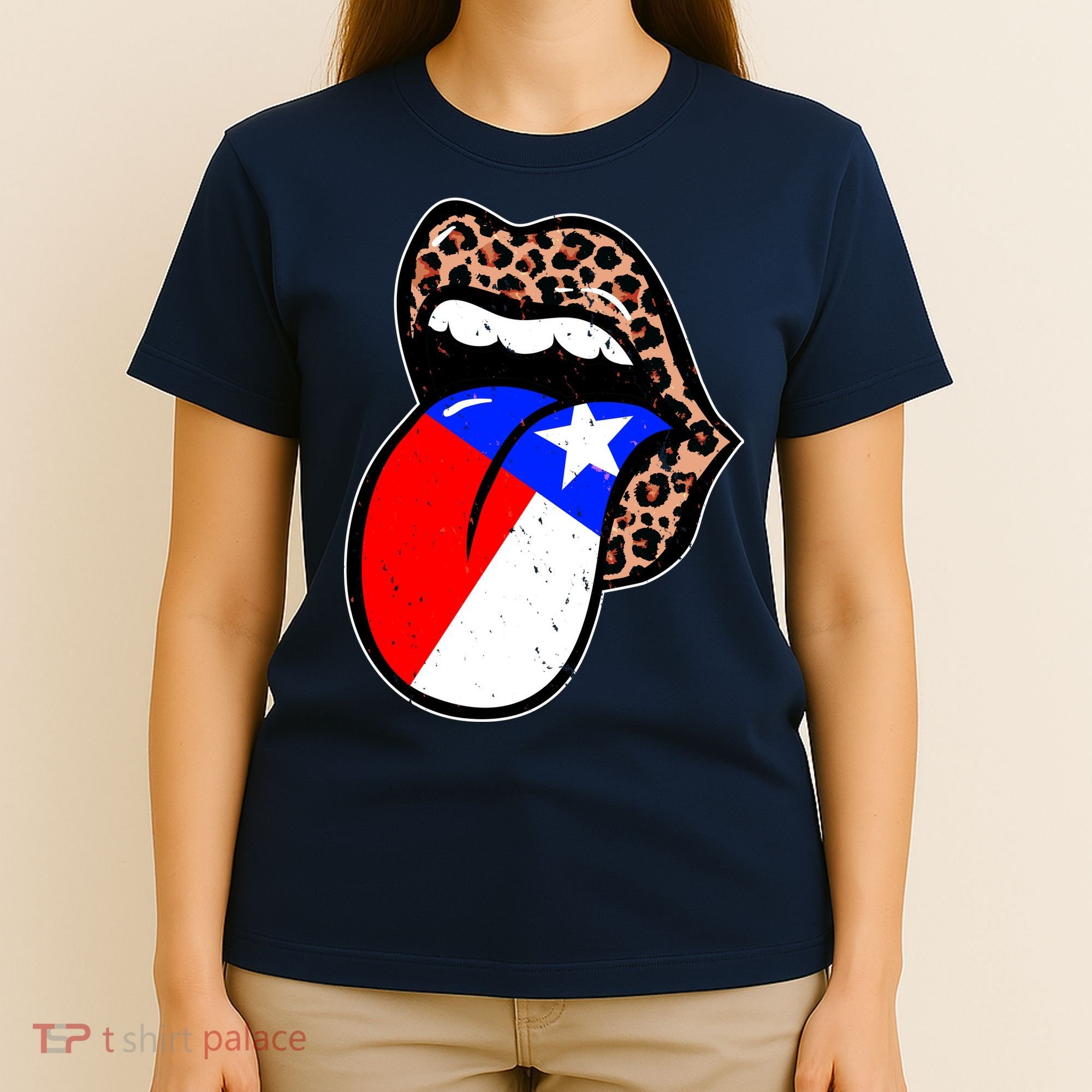 Leopard Print Lips with American Flag T-Shirt