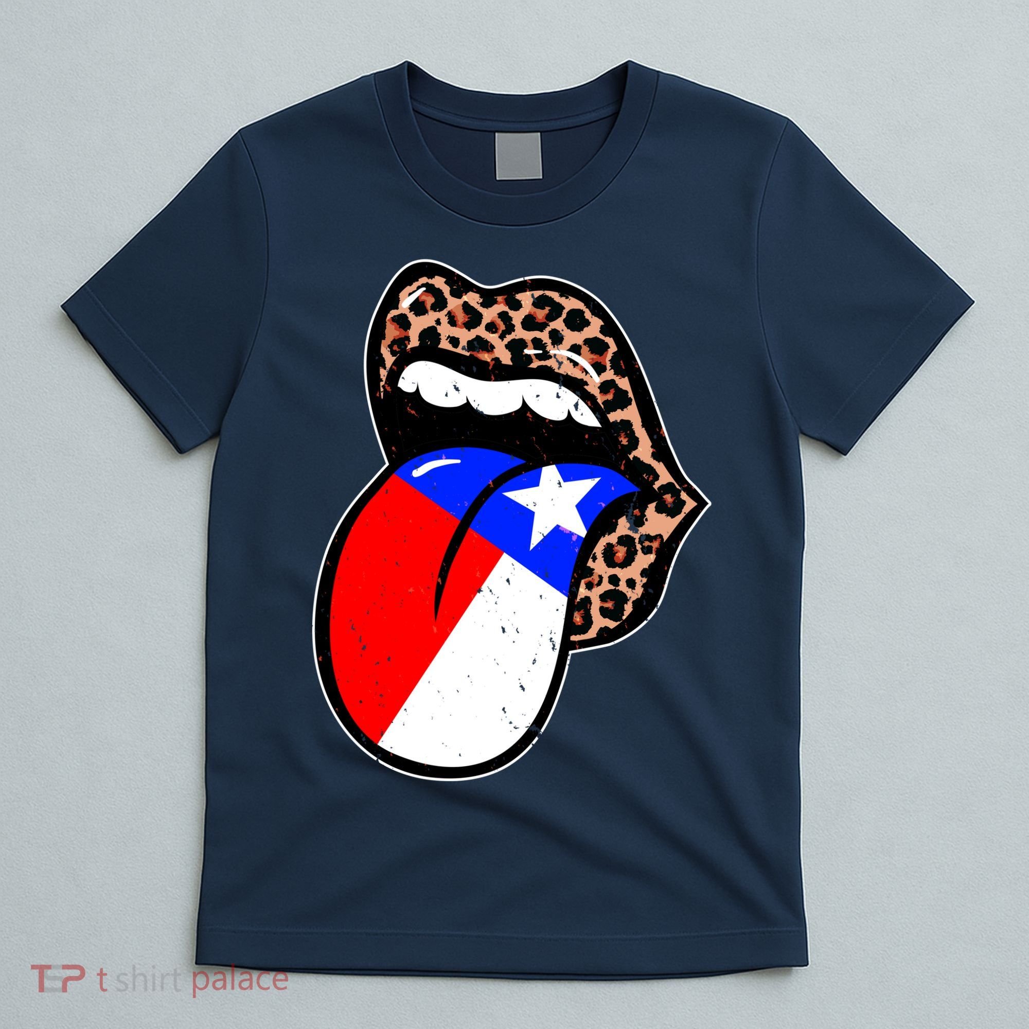 Leopard Print Lips with American Flag T-Shirt