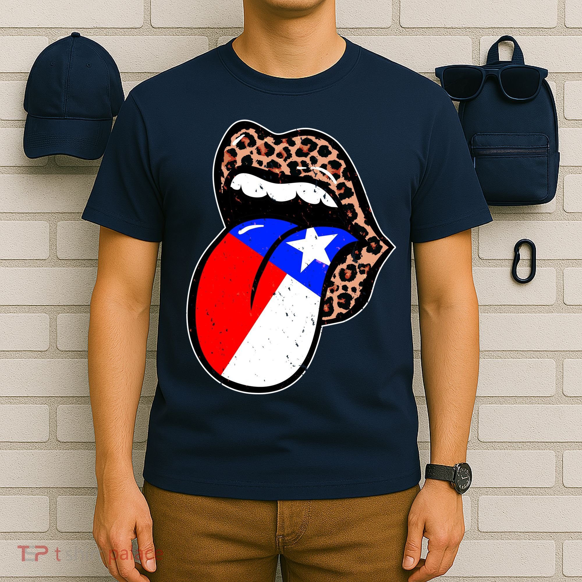 Leopard Print Lips with American Flag T-Shirt