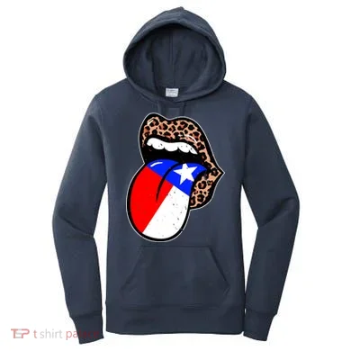 Leopard Print Lips with American Flag Women's Hoodie