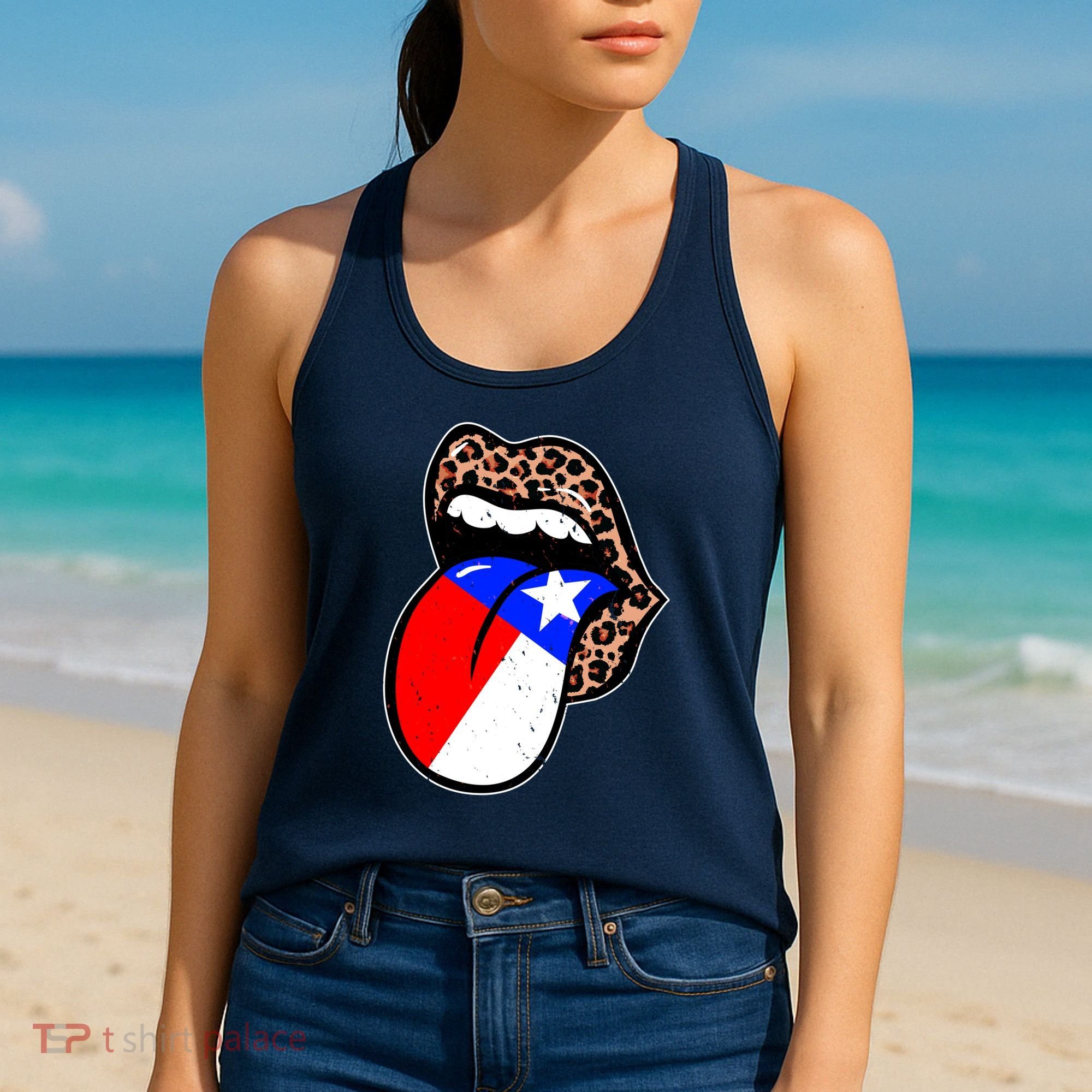 Leopard Print Lips with American Flag Women's Tank Top