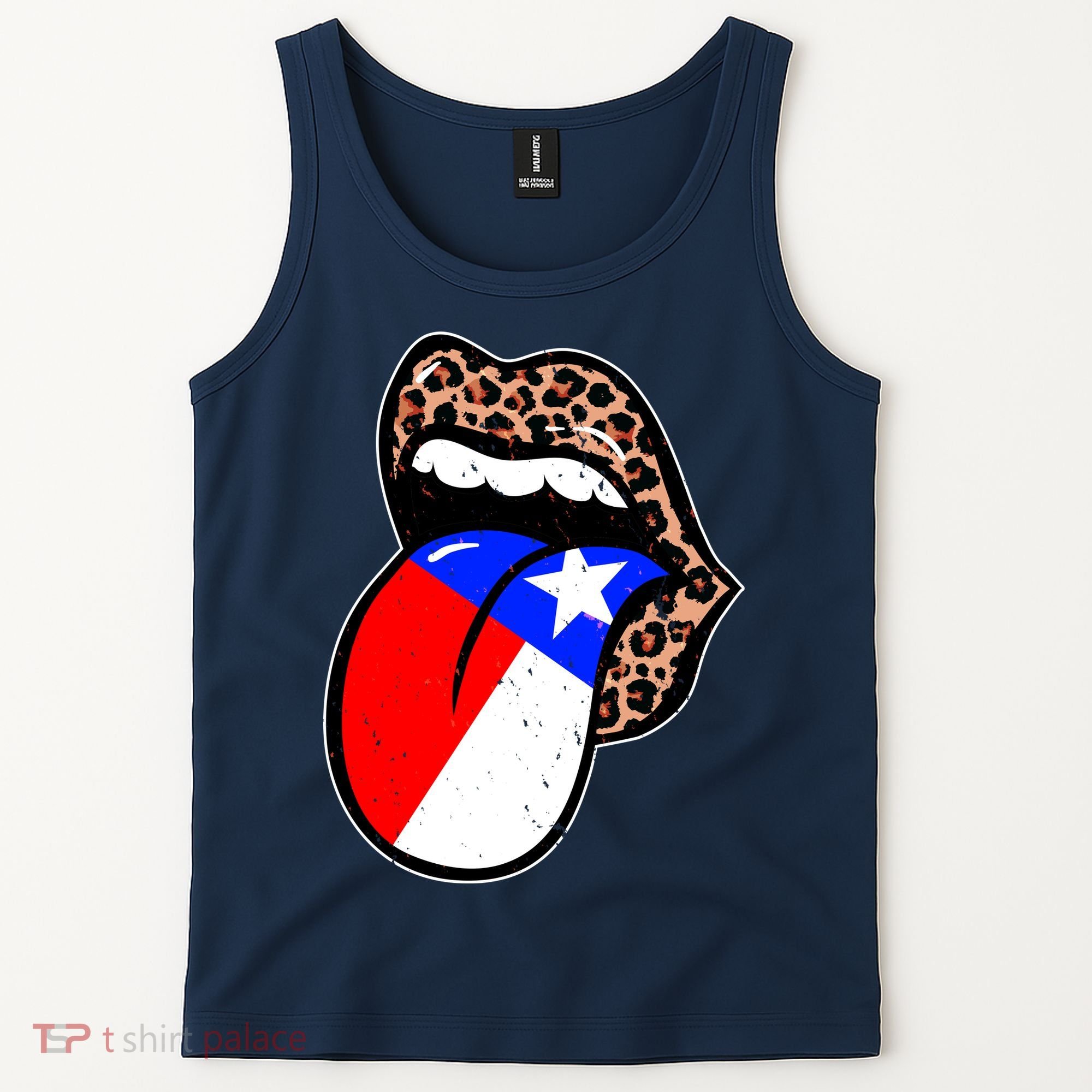 Leopard Print Lips with American Flag Tank Top