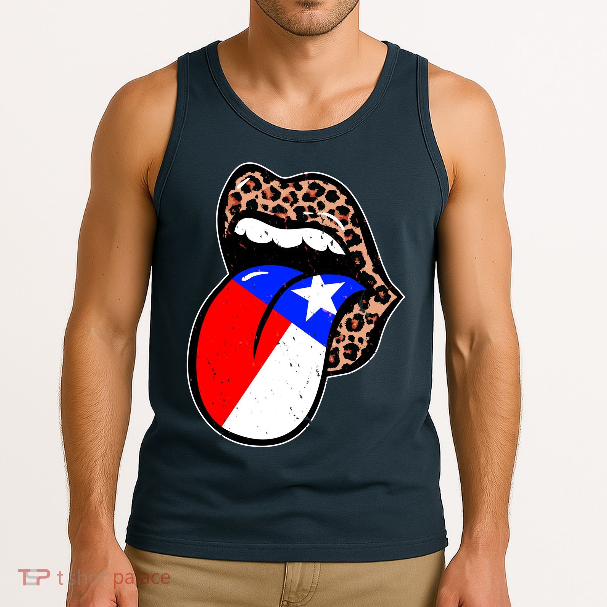 Leopard Print Lips with American Flag Tank Top