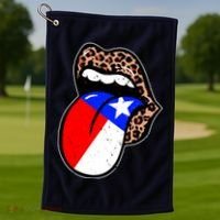 Leopard Print Lips with American Flag Golf Towel thumb 1