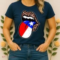Leopard Print Lips with American Flag Women's T-Shirt thumb 2