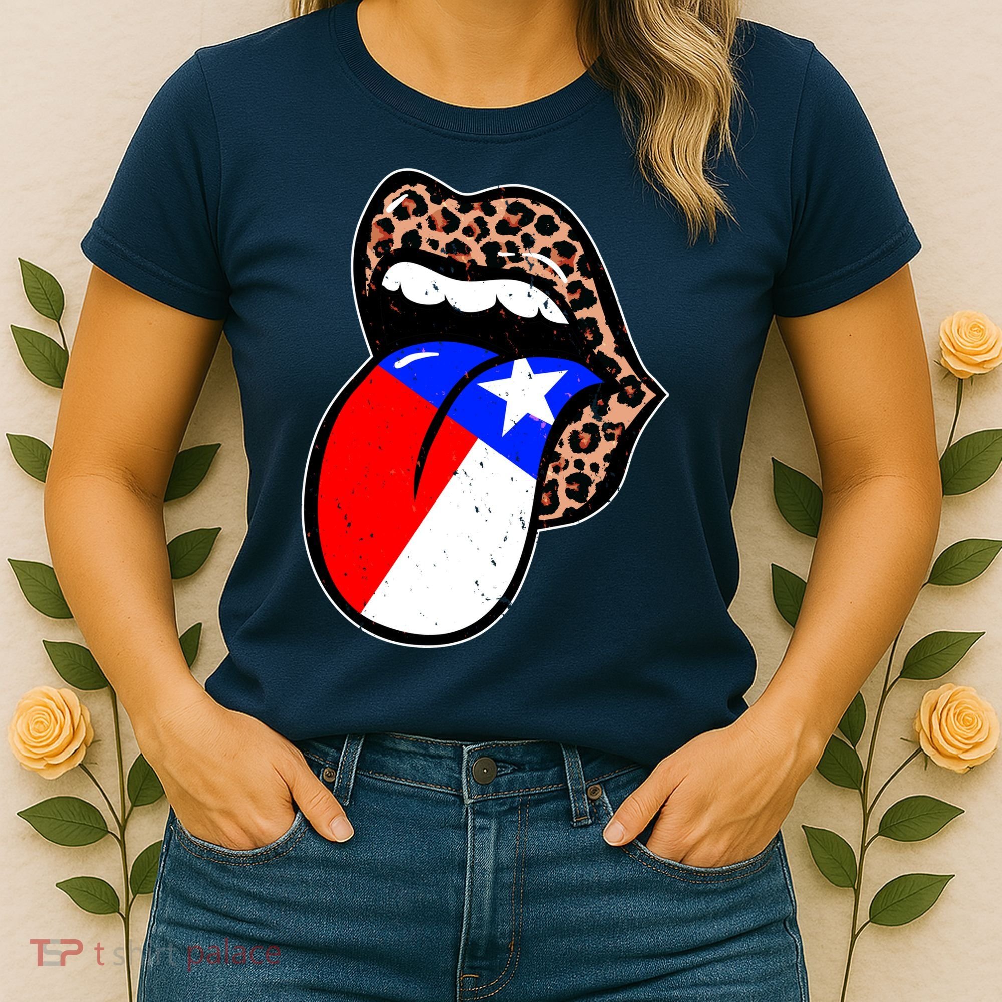 Leopard Print Lips with American Flag Women's T-Shirt