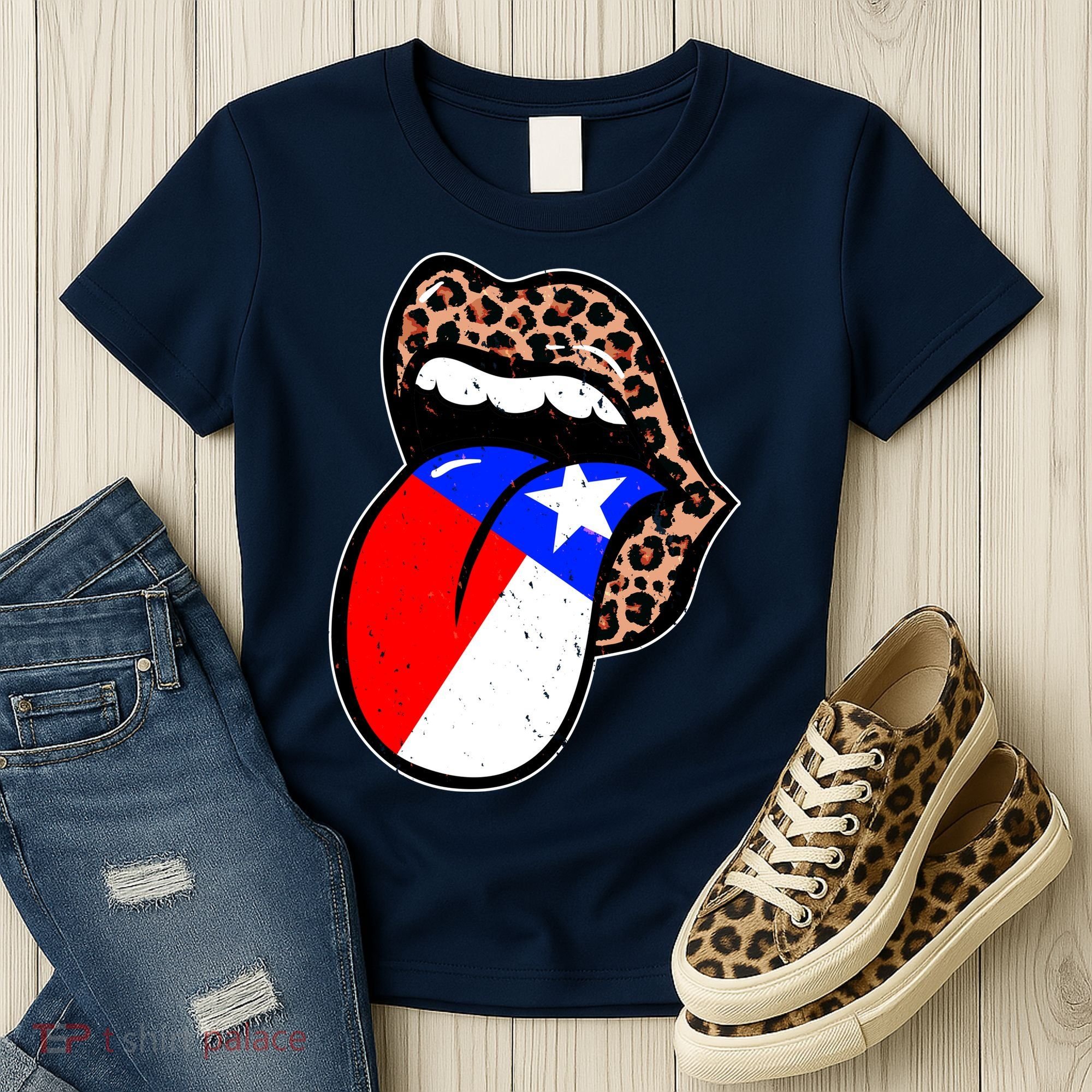 Leopard Print Lips with American Flag Women's T-Shirt