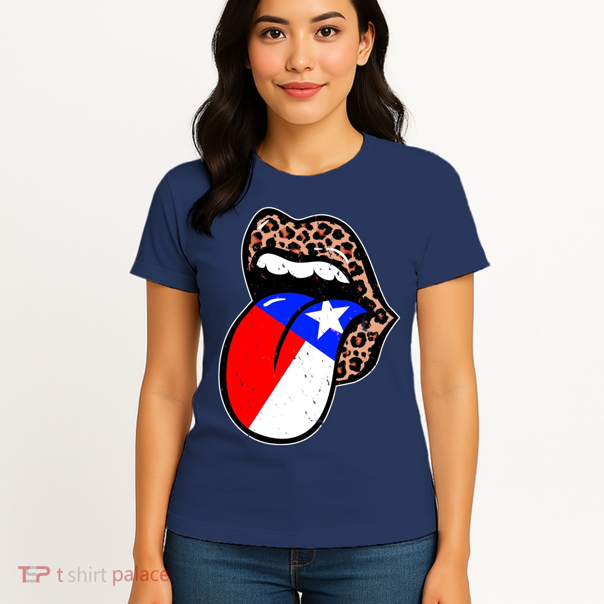 Leopard Print Lips with American Flag Women's T-Shirt