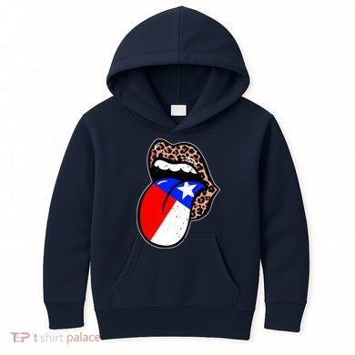 Leopard Print Lips with American Flag Kids Hoodie