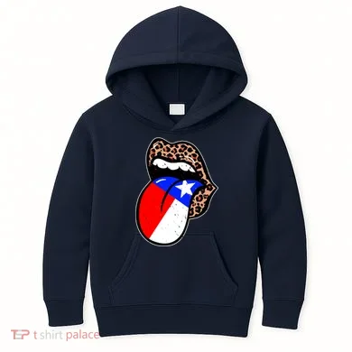 Leopard Print Lips with American Flag Kids Hoodie