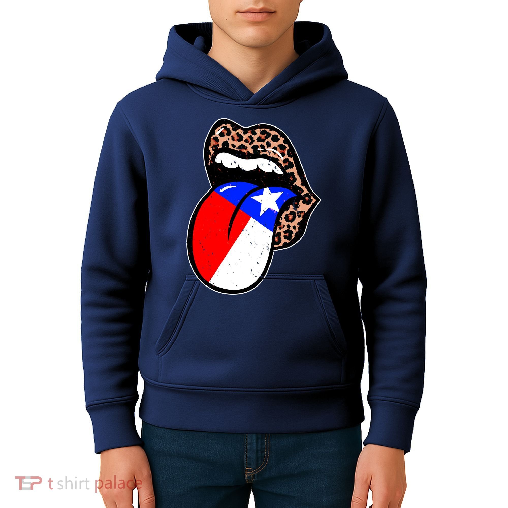 Leopard Print Lips with American Flag Kids Hoodie