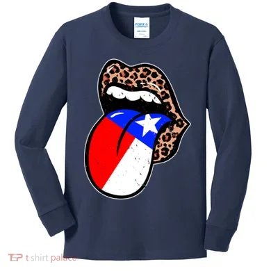 Leopard Print Lips with American Flag Kids Long Sleeve Shirt