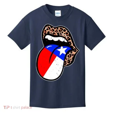 Leopard Print Lips with American Flag Kids T-Shirt