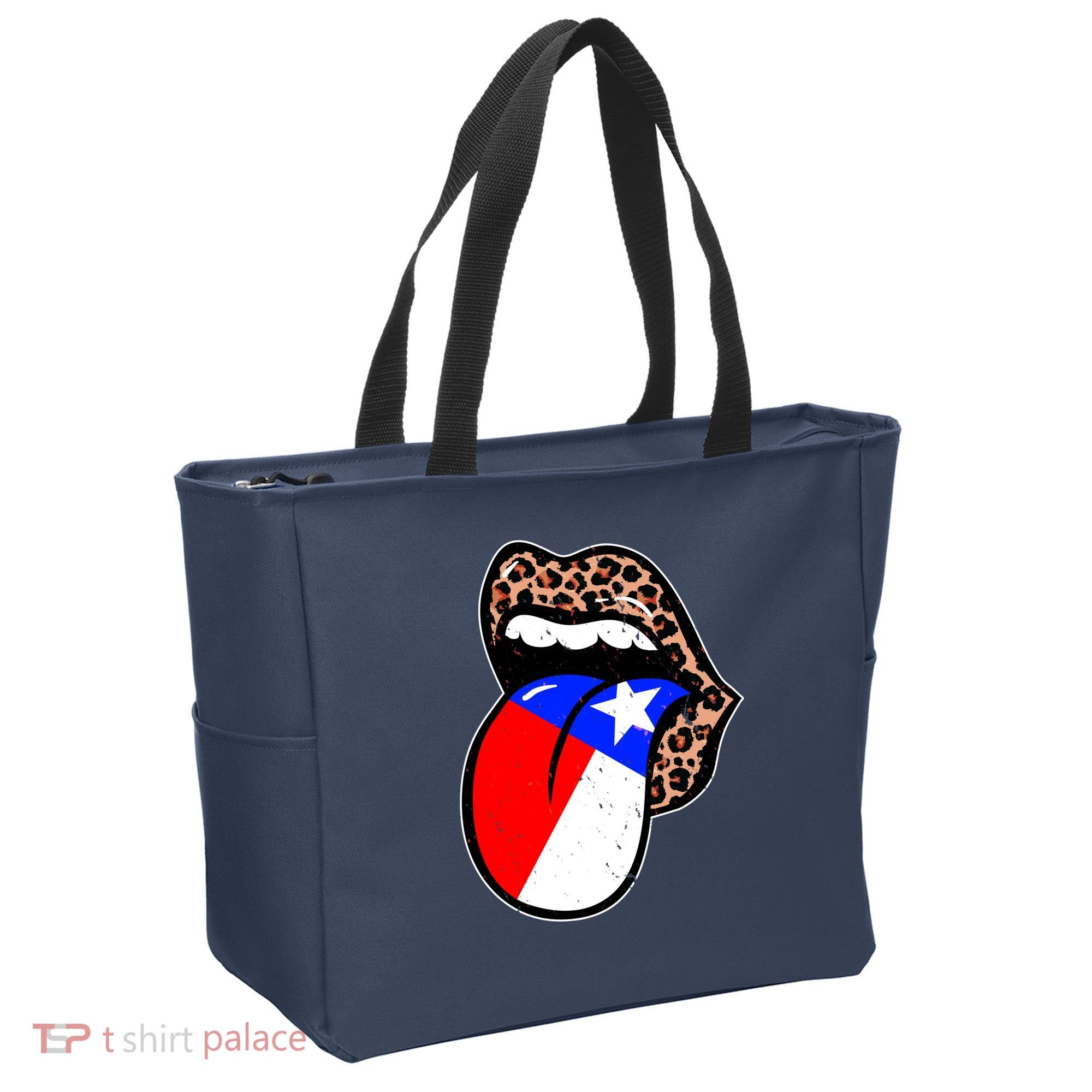 Leopard Print Lips with American Flag Tote Bag