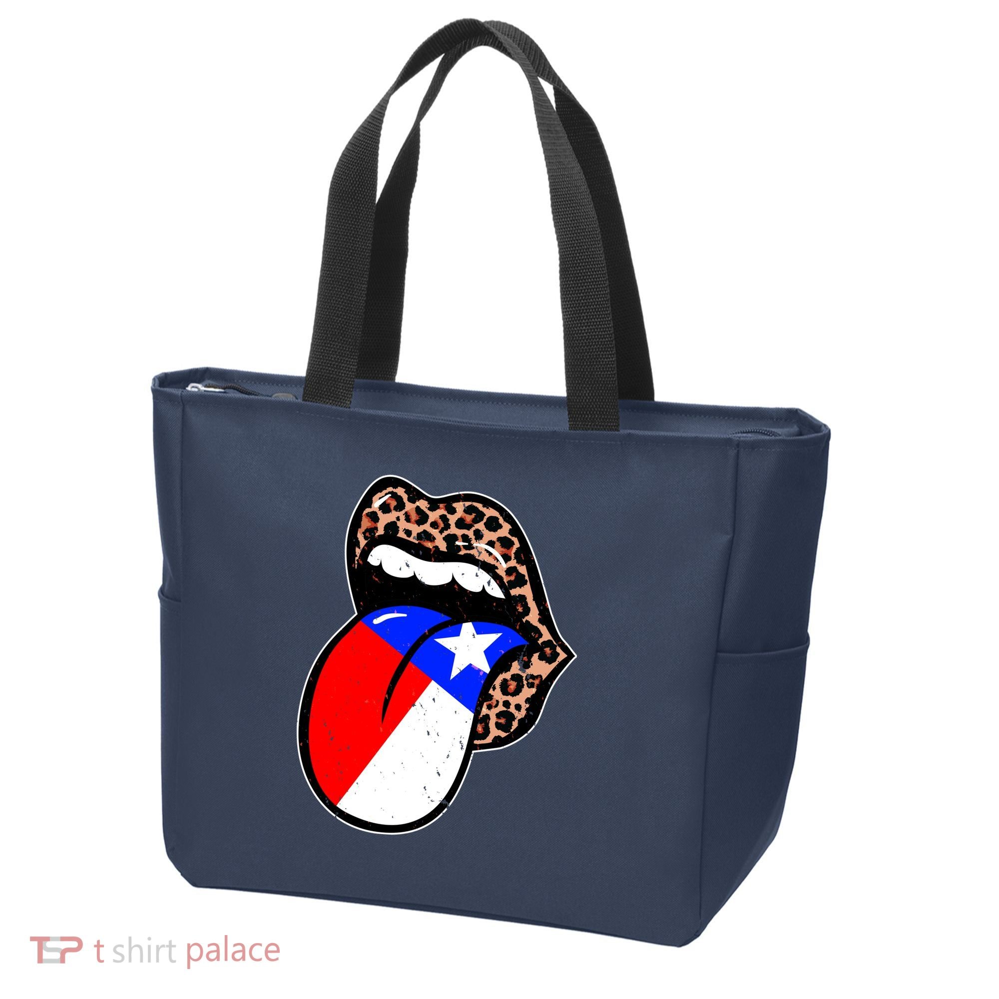 Leopard Print Lips with American Flag Tote Bag