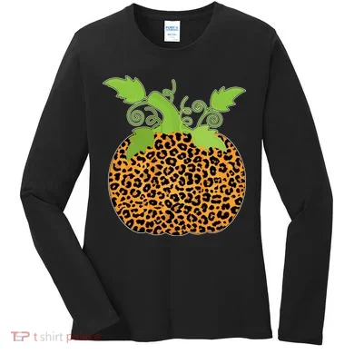 Leopard Print Pumpkin Women's Long Sleeve Shirt