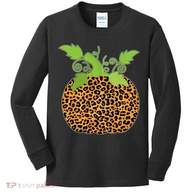 Leopard Print Pumpkin Kids Long Sleeve Shirt