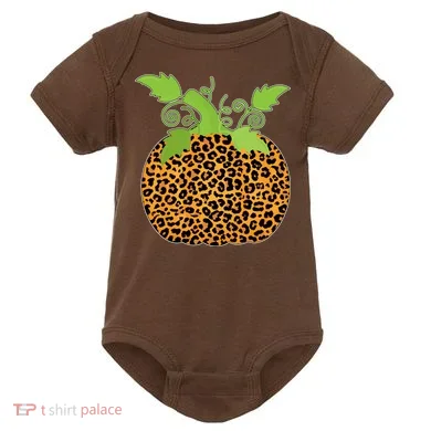 Leopard Print Pumpkin Baby Bodysuit