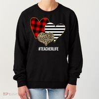 Leopard Red Plaid Striped Hearts Teacher Life Valentines Day Women's Sweatshirt thumb 0