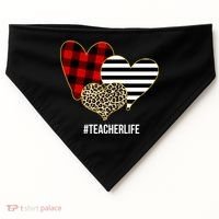 Leopard Red Plaid Striped Hearts Teacher Life Valentines Day USA-Made Doggie Bandana thumb 0