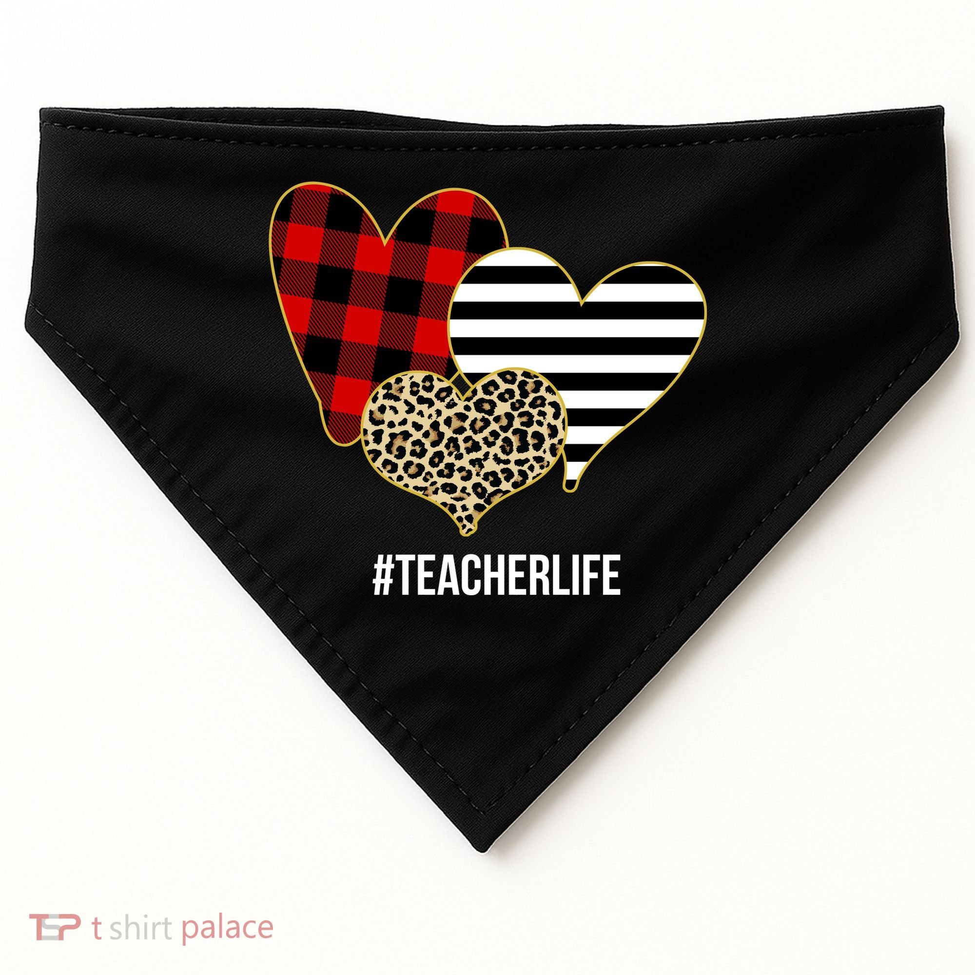 Leopard Red Plaid Striped Hearts Teacher Life Valentines Day USA-Made Doggie Bandana