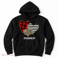 Leopard Red Plaid Striped Hearts Teacher Life Valentines Day Hoodie thumb 0