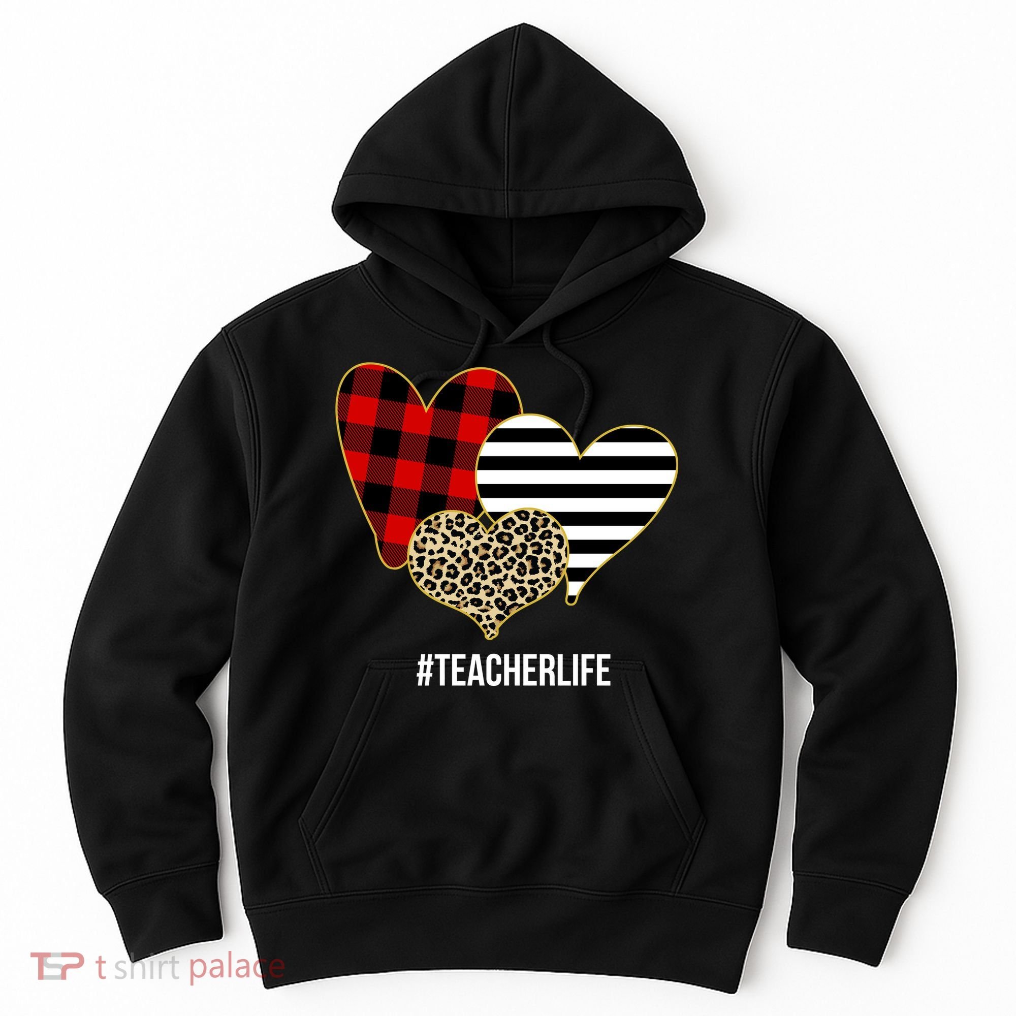Leopard Red Plaid Striped Hearts Teacher Life Valentines Day Hoodie