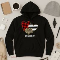 Leopard Red Plaid Striped Hearts Teacher Life Valentines Day Hoodie thumb 3