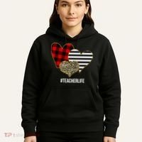 Leopard Red Plaid Striped Hearts Teacher Life Valentines Day Hoodie thumb 5