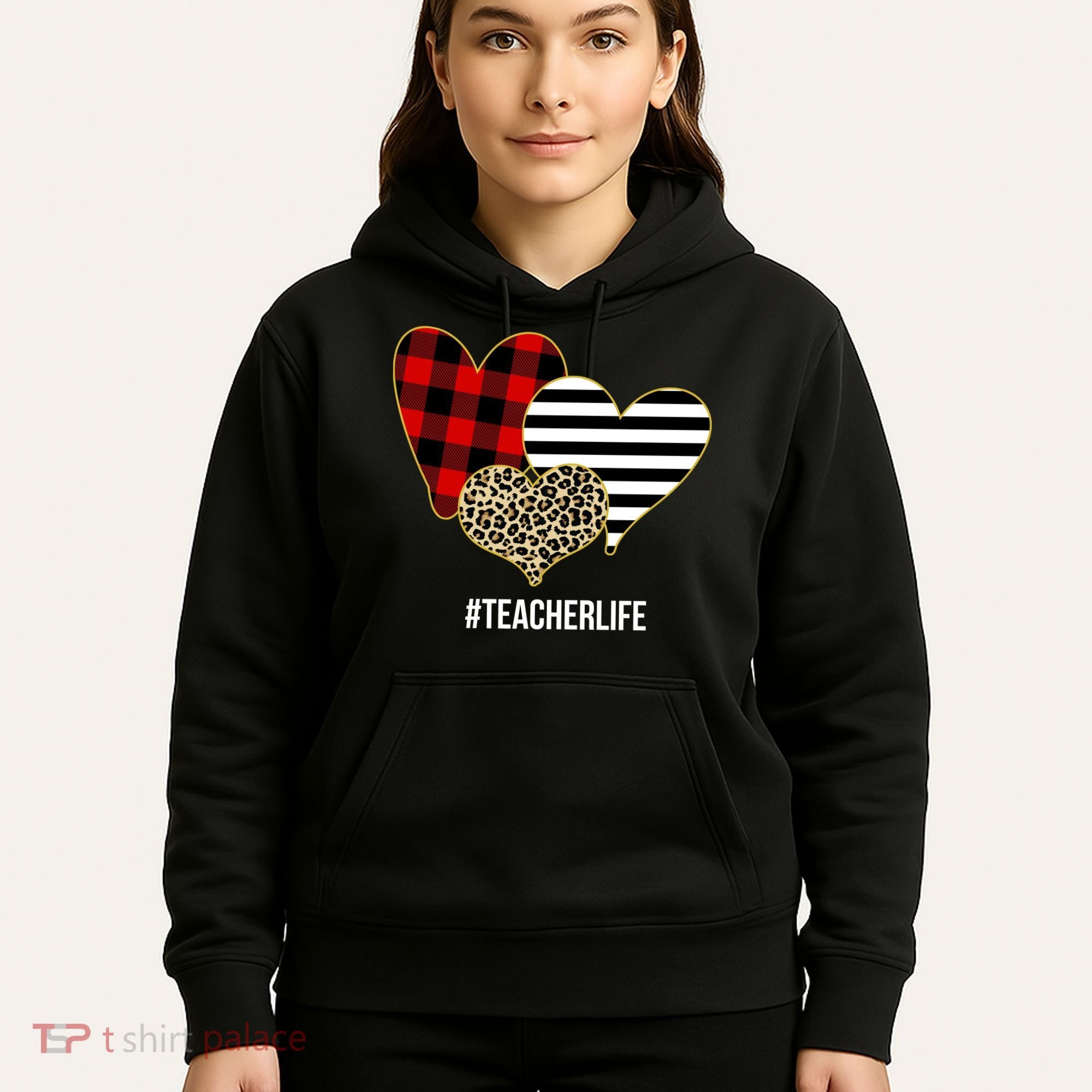 Leopard Red Plaid Striped Hearts Teacher Life Valentines Day Hoodie