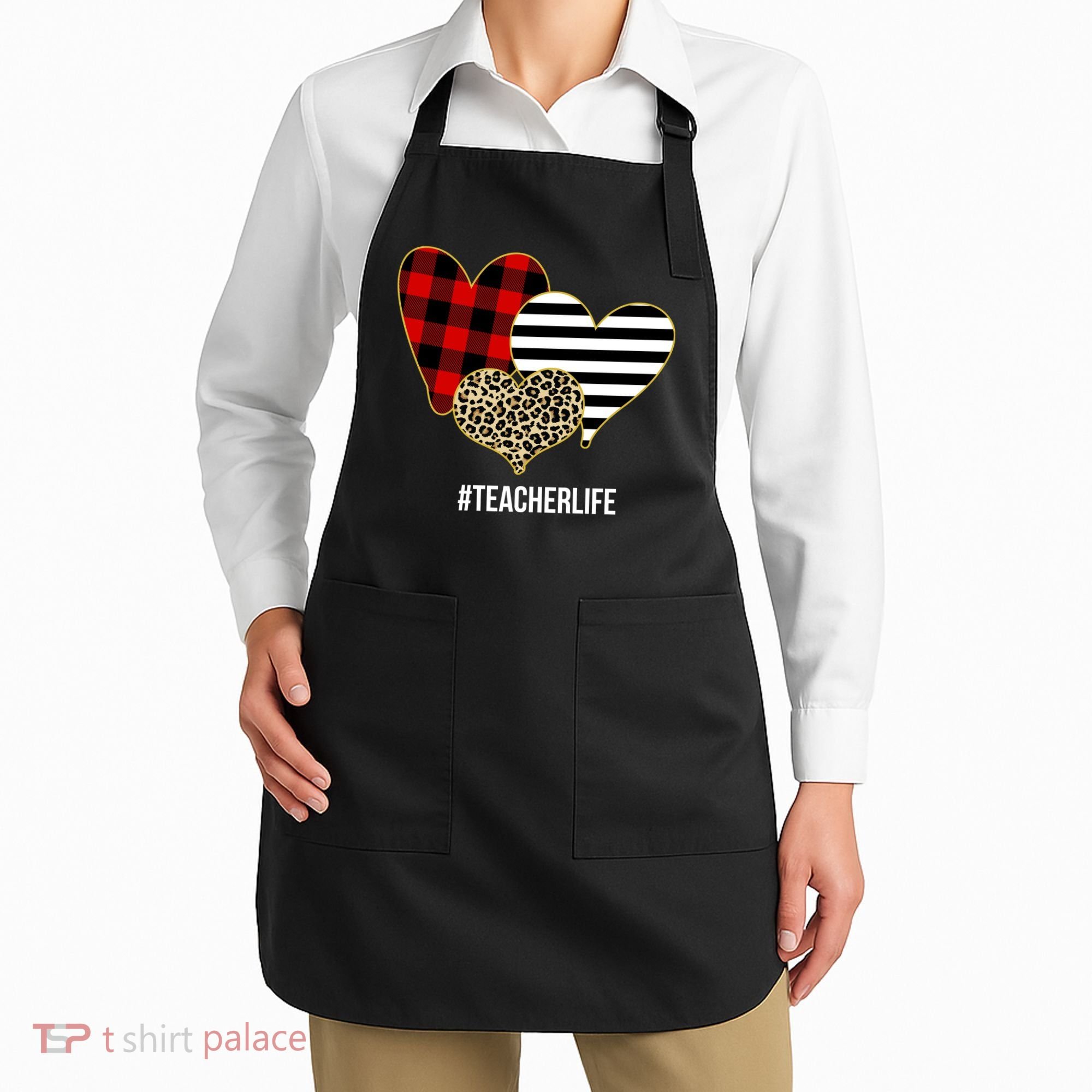 Leopard Red Plaid Striped Hearts Teacher Life Valentines Day Apron