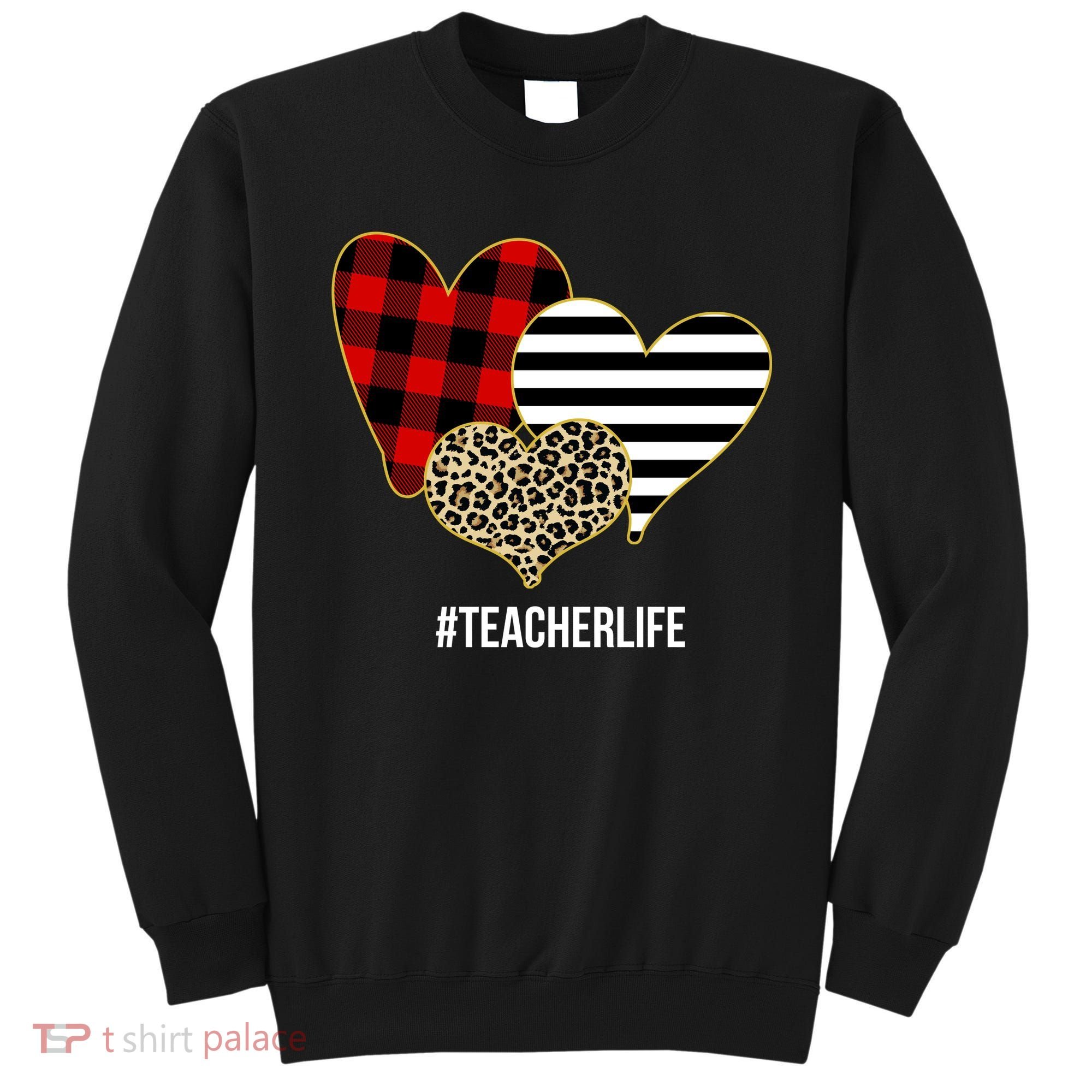 Leopard Red Plaid Striped Hearts Teacher Life Valentines Day Sweatshirt
