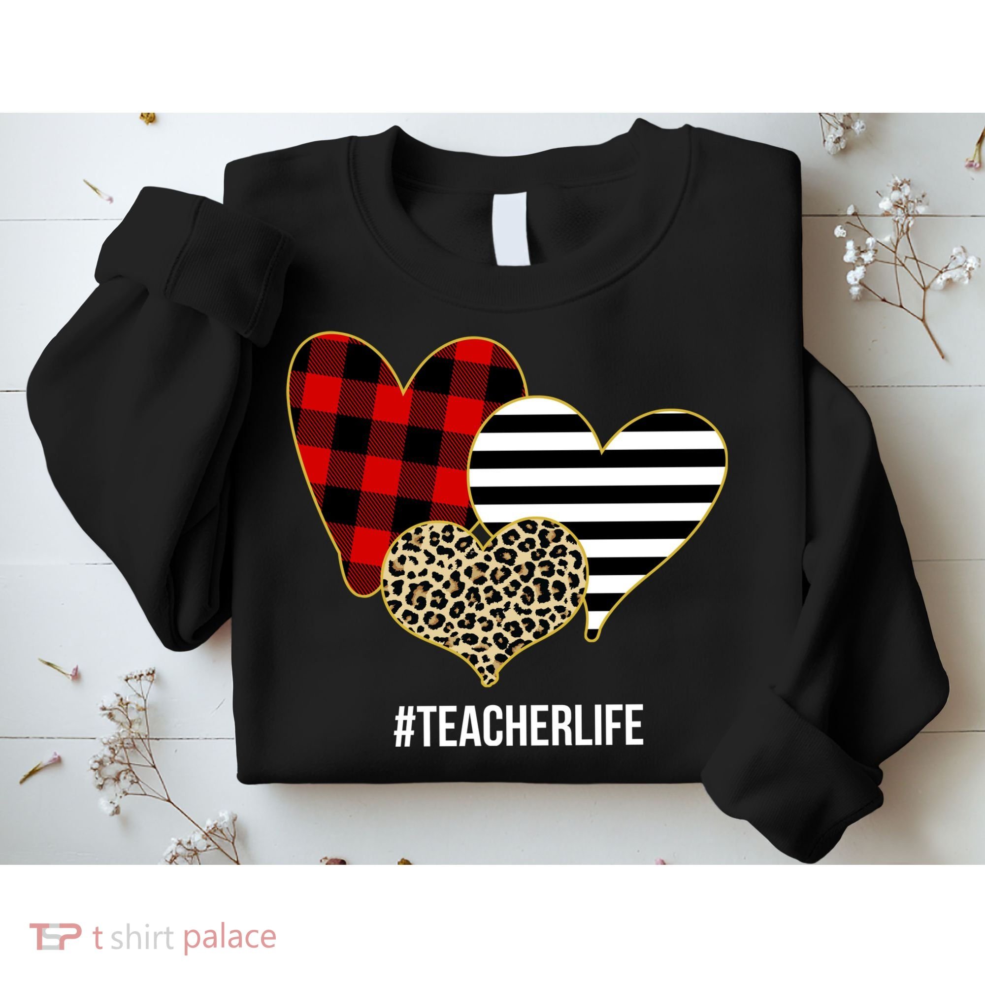 Leopard Red Plaid Striped Hearts Teacher Life Valentines Day Sweatshirt