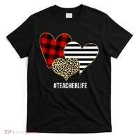 Leopard Red Plaid Striped Hearts Teacher Life Valentines Day T-Shirt thumb 0