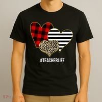 Leopard Red Plaid Striped Hearts Teacher Life Valentines Day T-Shirt thumb 3