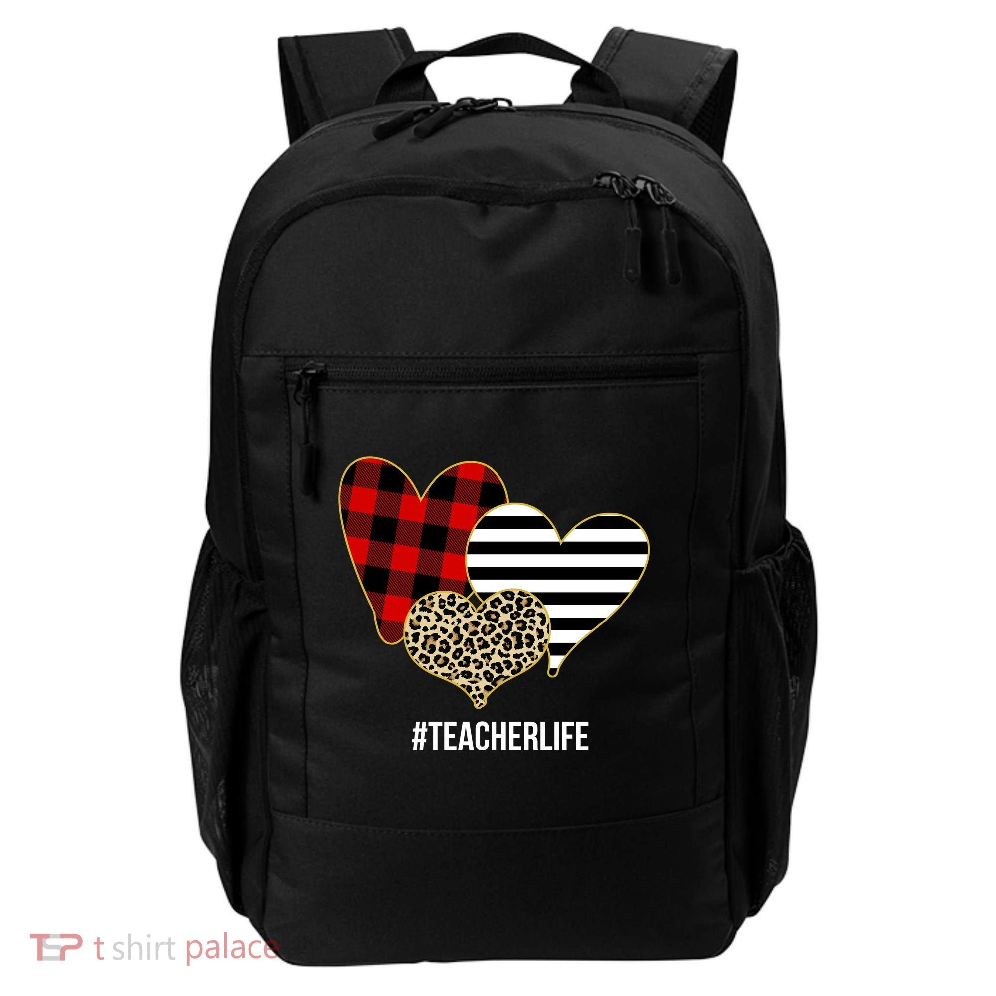 Leopard Red Plaid Striped Hearts Teacher Life Valentines Day Backpack