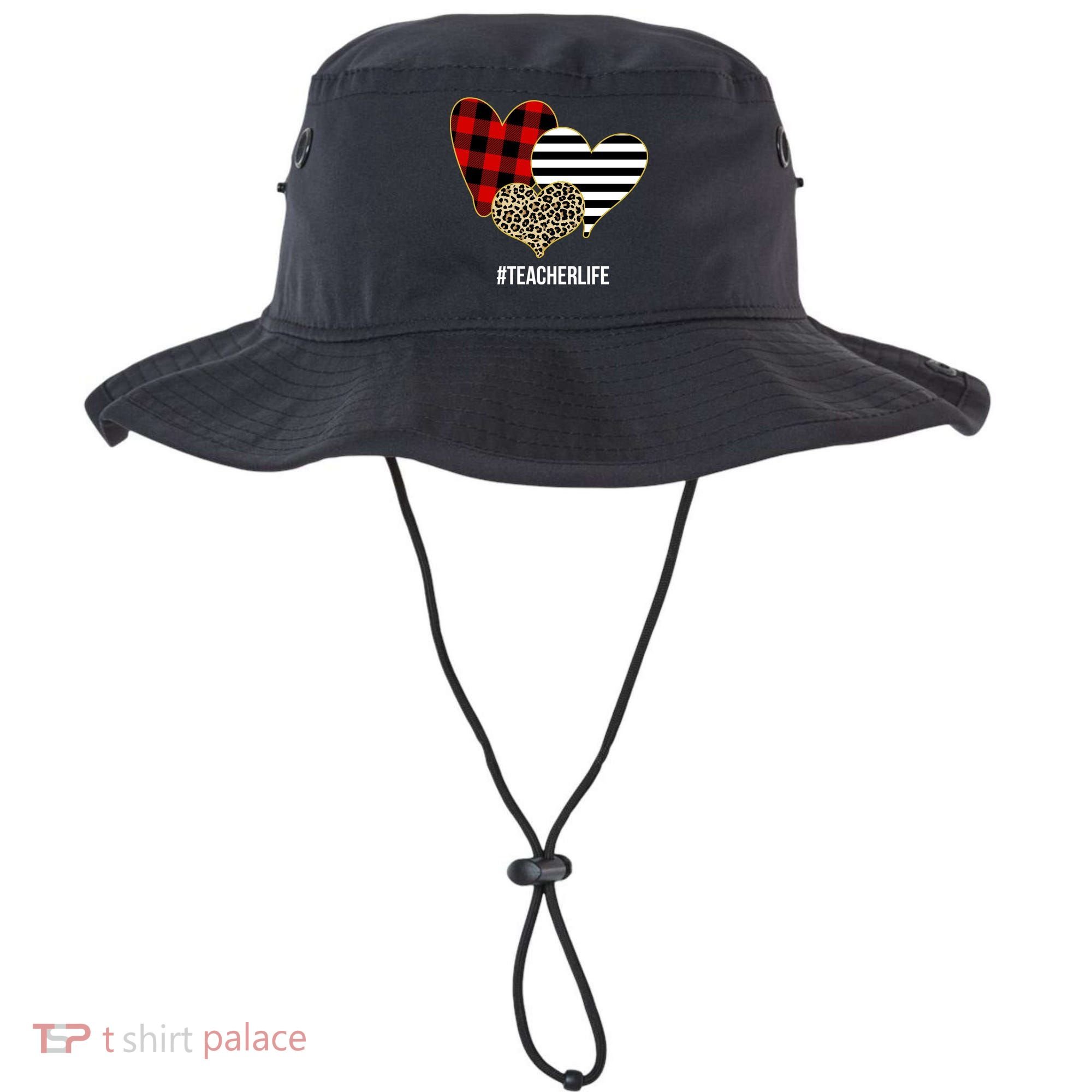 Leopard Red Plaid Striped Hearts Teacher Life Valentines Day Bucket Hat