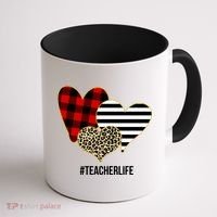 Leopard Red Plaid Striped Hearts Teacher Life Valentines Day Coffee Mug thumb 1