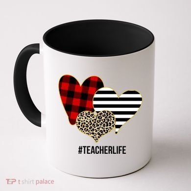 Leopard Red Plaid Striped Hearts Teacher Life Valentines Day Coffee Mug