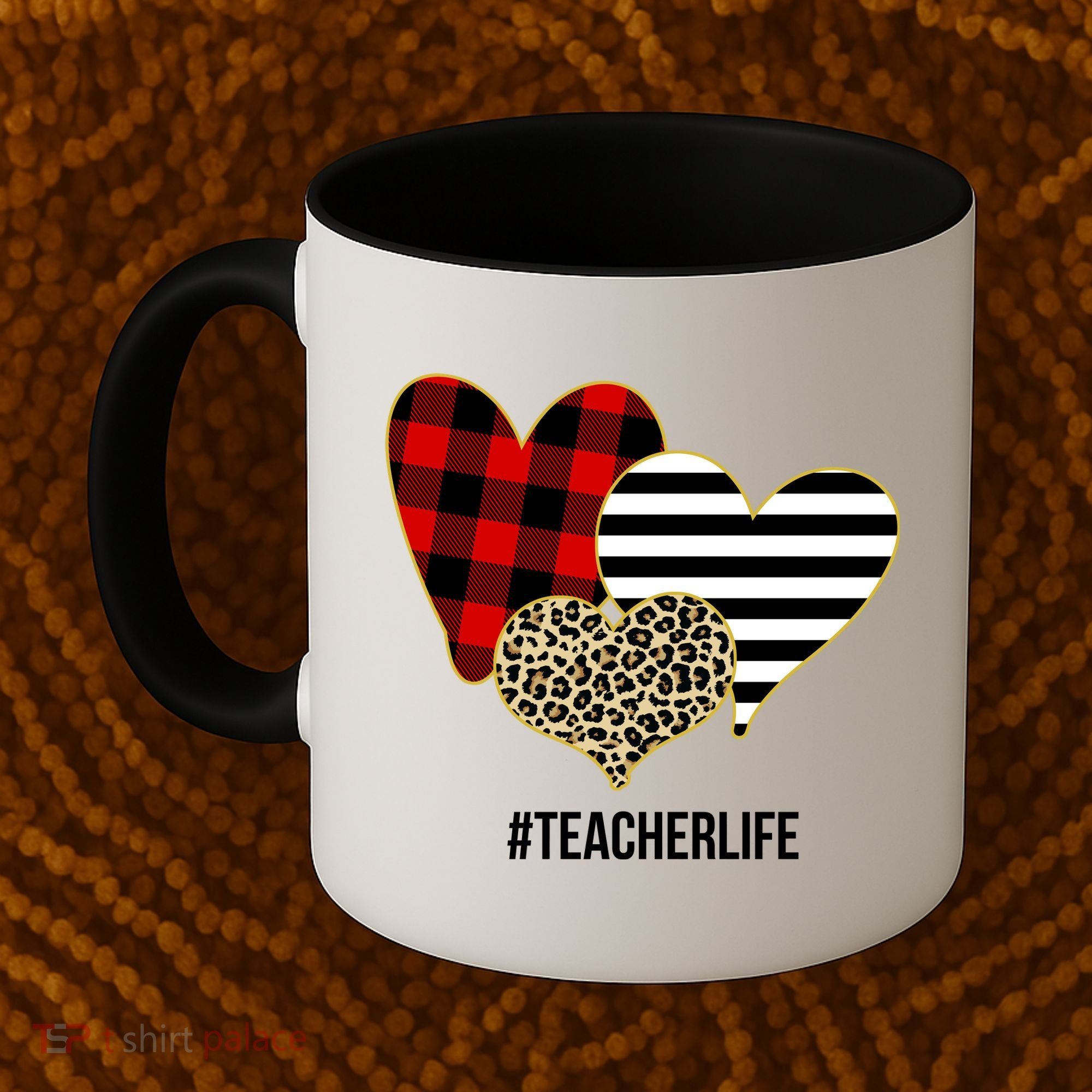 Leopard Red Plaid Striped Hearts Teacher Life Valentines Day Coffee Mug