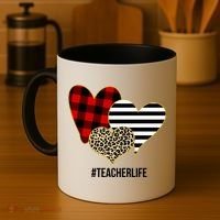 Leopard Red Plaid Striped Hearts Teacher Life Valentines Day Coffee Mug thumb 4