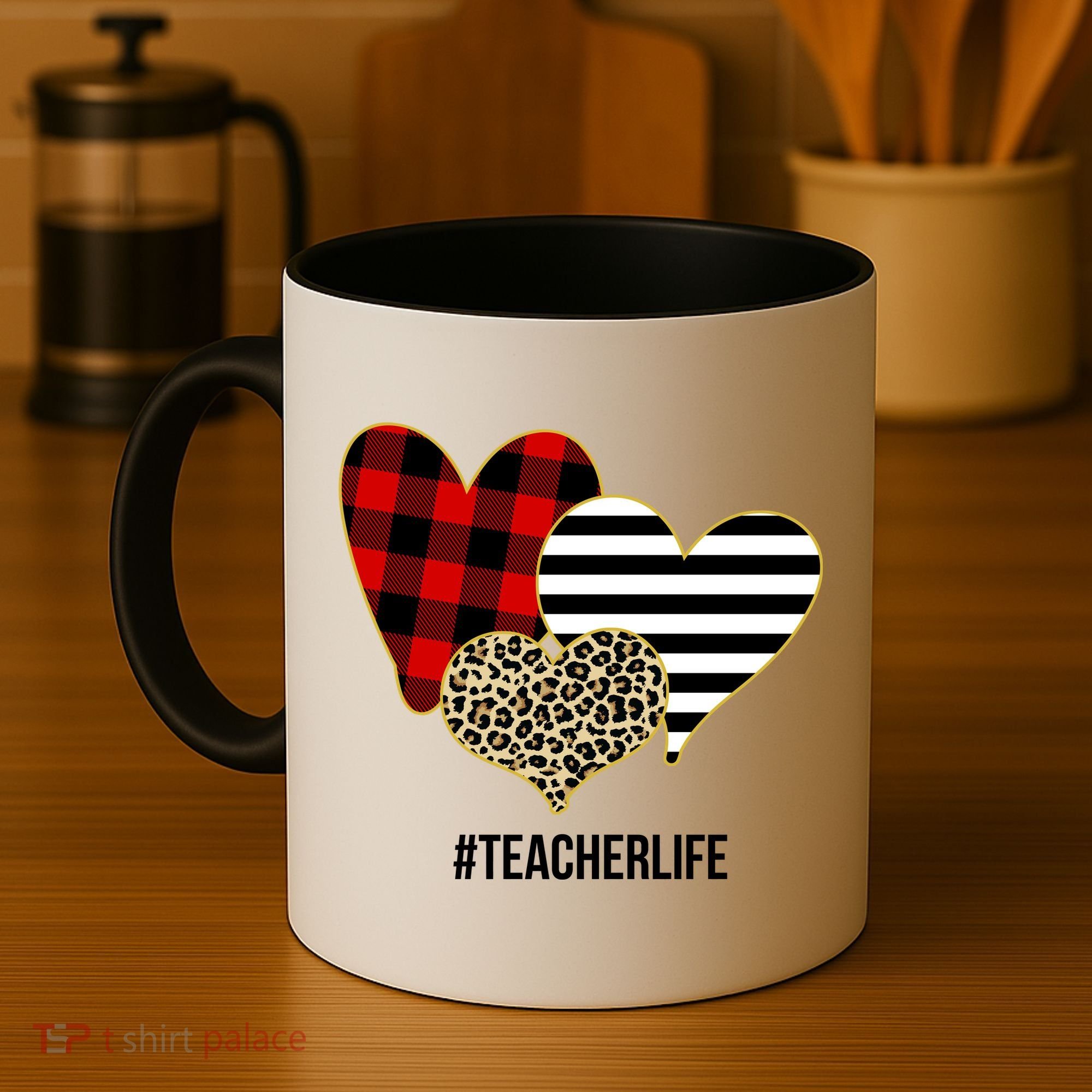 Leopard Red Plaid Striped Hearts Teacher Life Valentines Day Coffee Mug