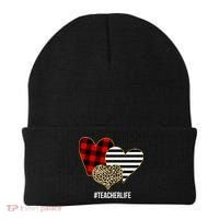Leopard Red Plaid Striped Hearts Teacher Life Valentines Day Beanie thumb 0