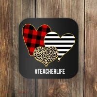 Leopard Red Plaid Striped Hearts Teacher Life Valentines Day Coaster thumb 0