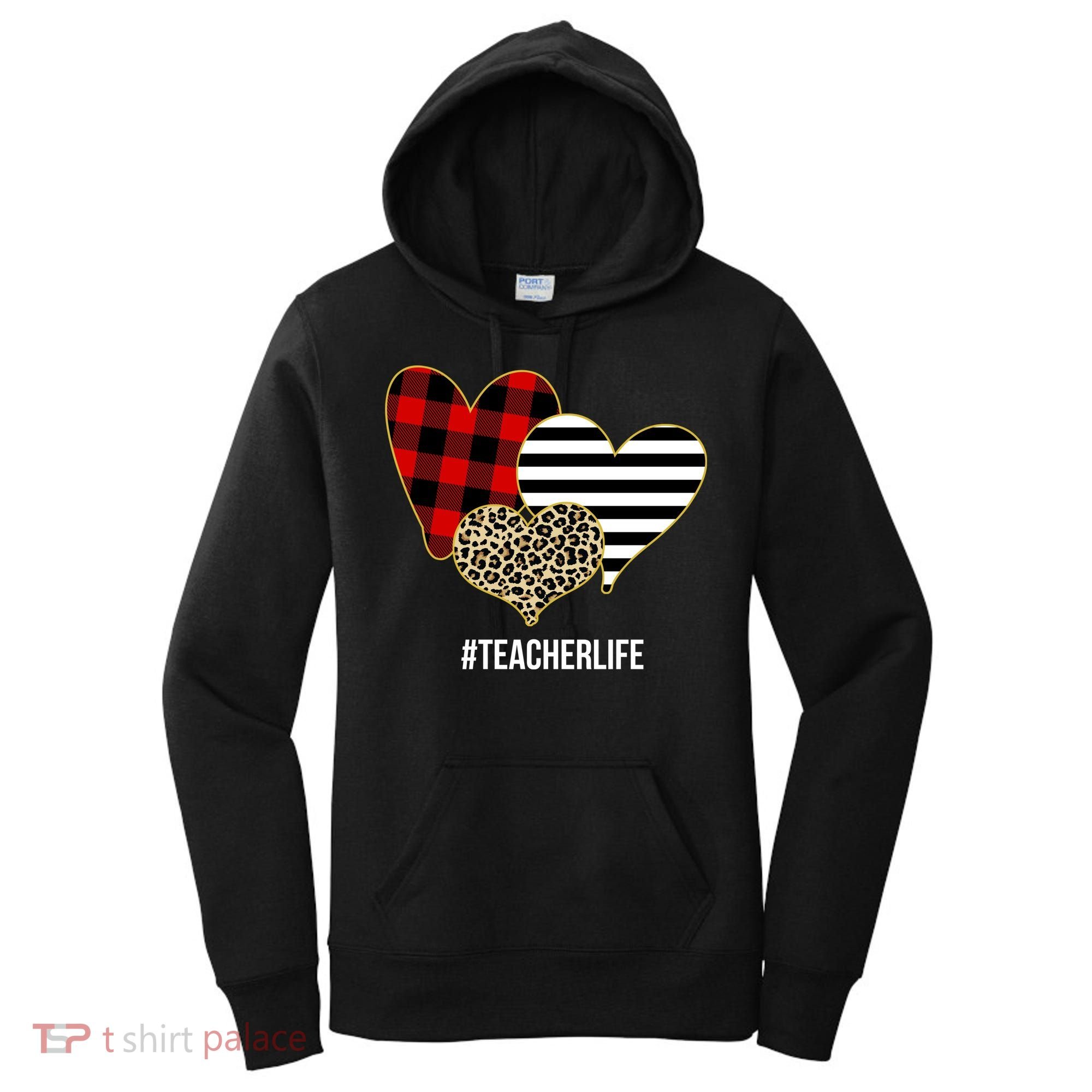 Leopard Red Plaid Striped Hearts Teacher Life Valentines Day Women's Hoodie