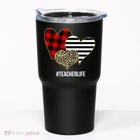 Leopard Red Plaid Striped Hearts Teacher Life Valentines Day Tumbler thumb 0