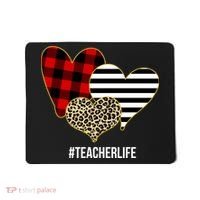 Leopard Red Plaid Striped Hearts Teacher Life Valentines Day Mousepad thumb 0