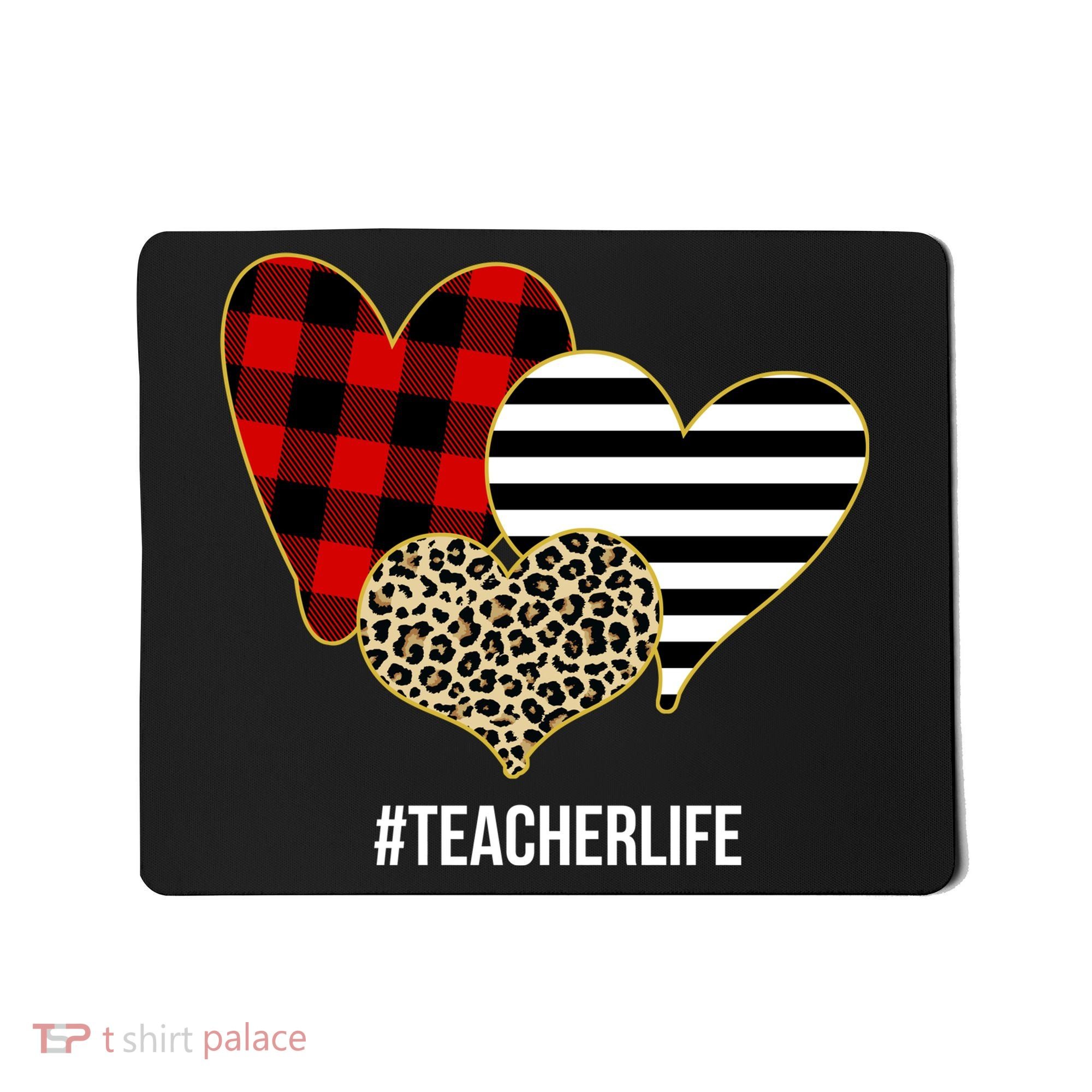 Leopard Red Plaid Striped Hearts Teacher Life Valentines Day Mousepad
